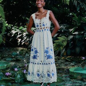 FARM Rio Off-White Richelieu Sunflower Lenzing™ Midi Dress Sz XL New with tags